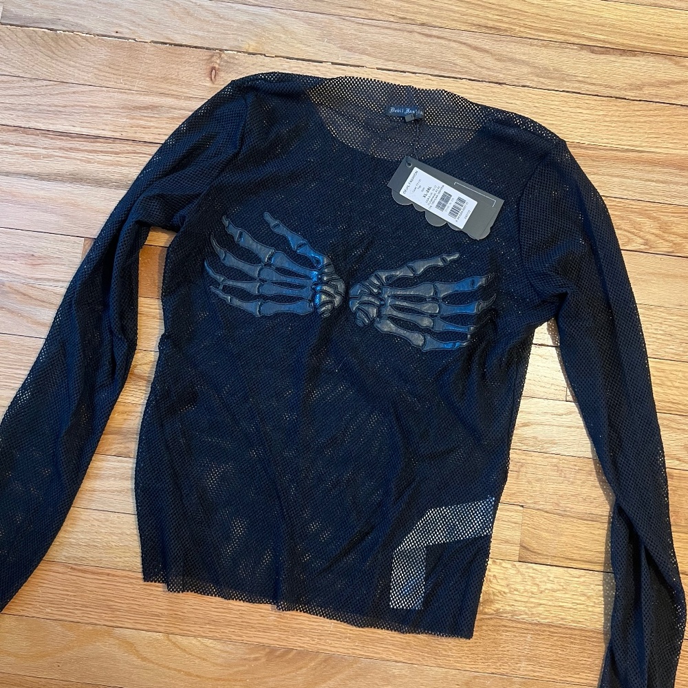 Devil Fashion Fishnet Skeleton Hands top